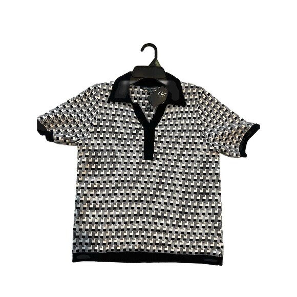 Adrianna Papell Women's Short Sleeve Textured Knit Sweater Top in Black & White - Picture 8 of 10